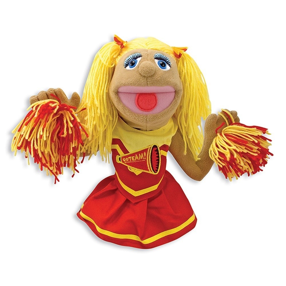 Melissa & Doug Cheerleader Hand Puppet OS Red Yellow Plush Toy NWT Spirit SML